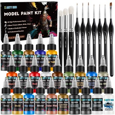 X ARTY HUB Model Paint Set, 34-Piece Miniature Painting Kit for 20 colors