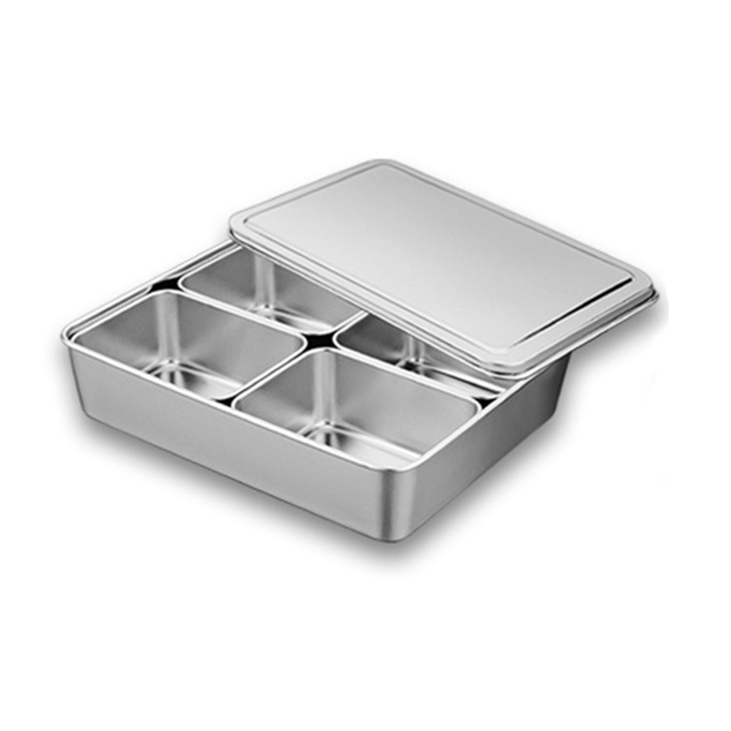 Stainless Steel Seasoning Box 4 Compartment Spice Organizer Condiment Holder Set