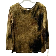 NWT New Look California Shirt Womens L Brown Crushed Velvet Long Sleeve Top USA