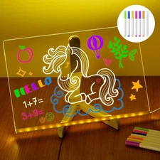 LED Note Board with Colors 11.8 X 7.9” Acrylic Dry Erase Board with Light Led...