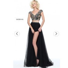 Sherri Hill 51166 2-Piece Prom Dress Women 2 NEW Beaded Tulle Gown Black