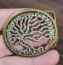 ABSTRACT BRUTALIST TREE OF LIFE BRASS HIPPIE BELT BUCKLE VINTAGE RARE 1970s