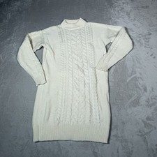 Uniqlo Sweater Dress Womens Medium White Cable Knit Mini Long Sleeve Wool Blend