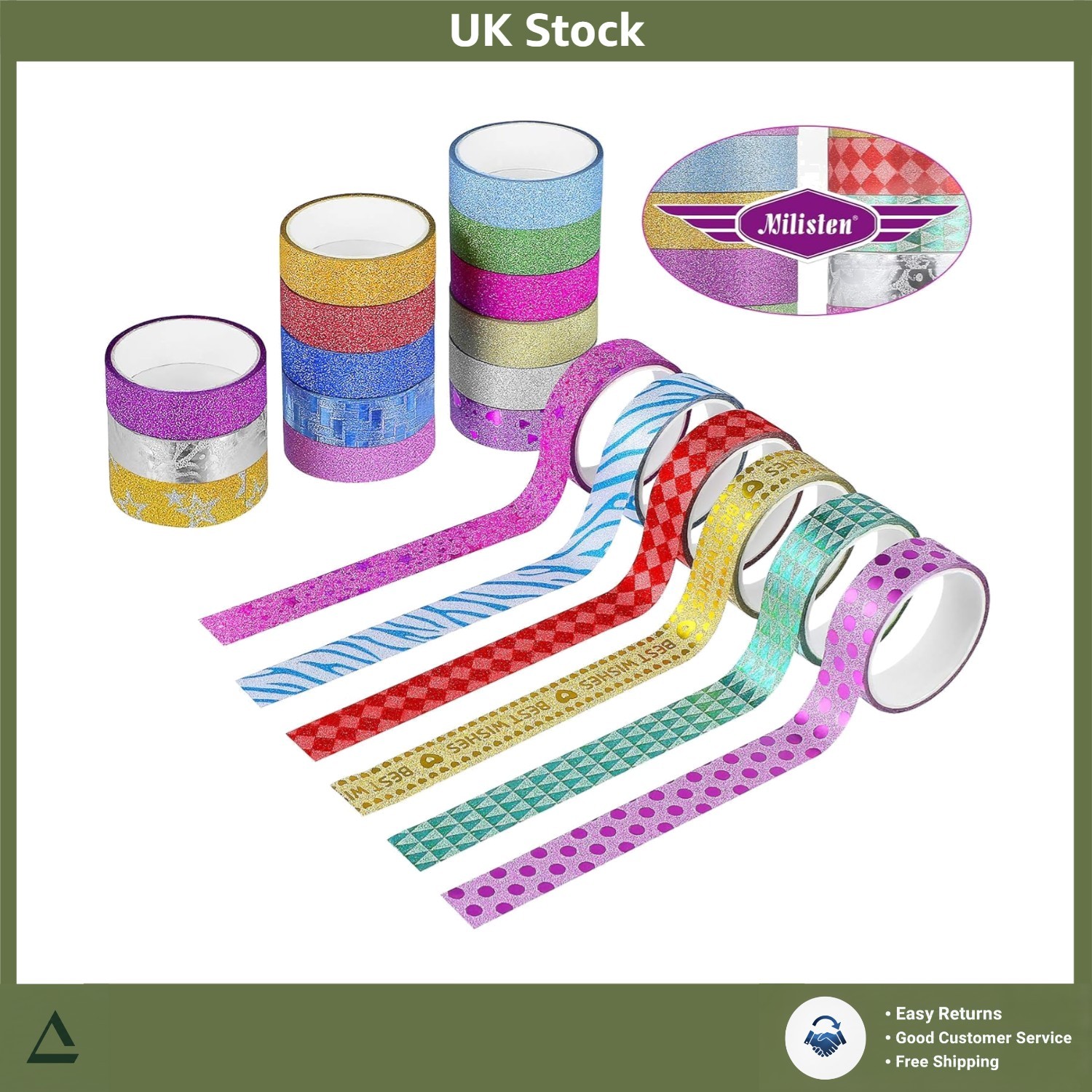 Vibrant Decorative Glitter Washi Tape Set for DIY Scrapbooking Craft 20 Rolls