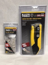 Klein Tools VDV226-005 Pass-Thru Crimper RJ45 w/ VDV826-703 Data Plug CAT6 50 pk