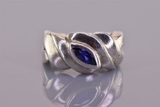 Peter Stone Sterling Silver Blue Sapphire Double Bypass Band Ring 925 Sz: 5