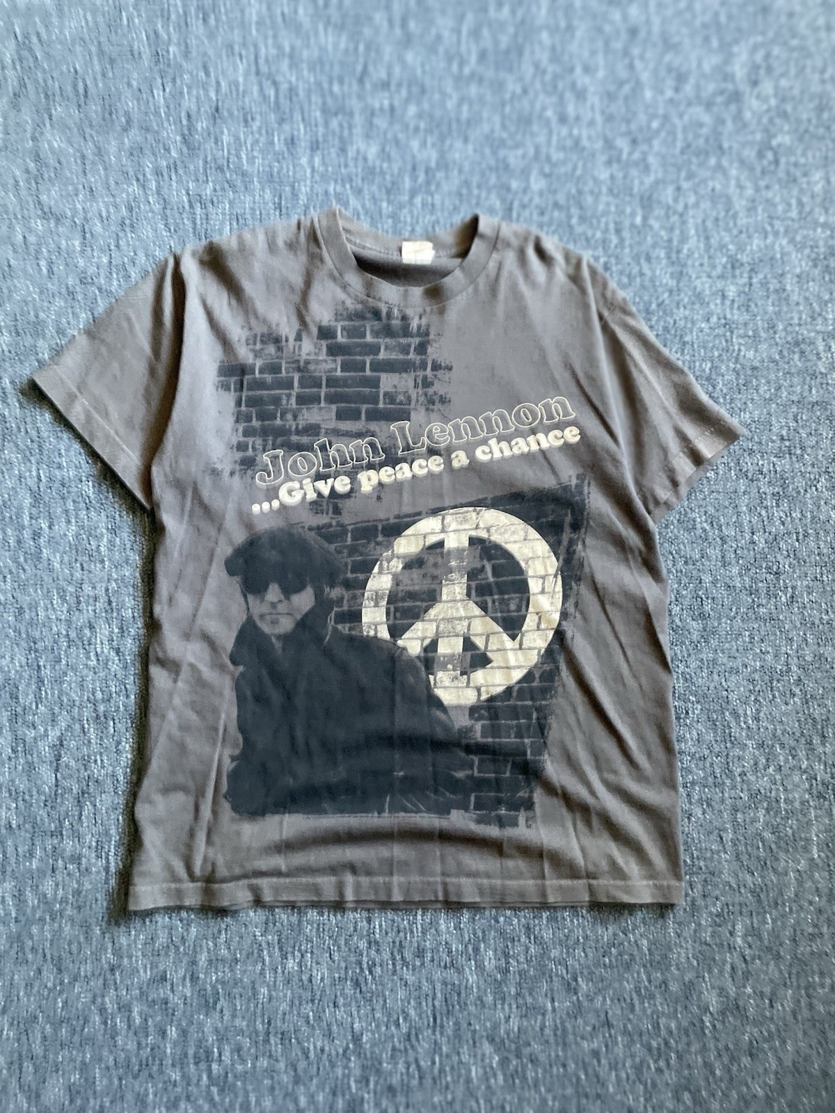 Vintage John Lennon Give Peace A Chance T Shirt Mens Large Gray Cotton Musician
