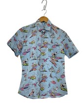 PRADA Short Sleeve Shirt 14.5 Cotton BLU Stains Present