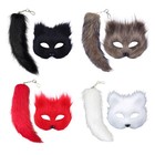 Therian Mask and Tail for Women Girls Fuzzy Cats Foxes Wolf Mask Tail Keychain