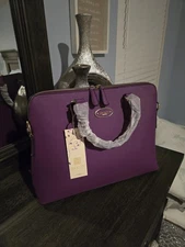 Dasein Structured Tote Handbag – Purple Faux Leather Satchel with Gold Hardware