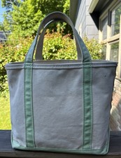Vintage LL Bean Boat and Tote 90s Zip Top GreenWhite Distressed USA Anthem READ