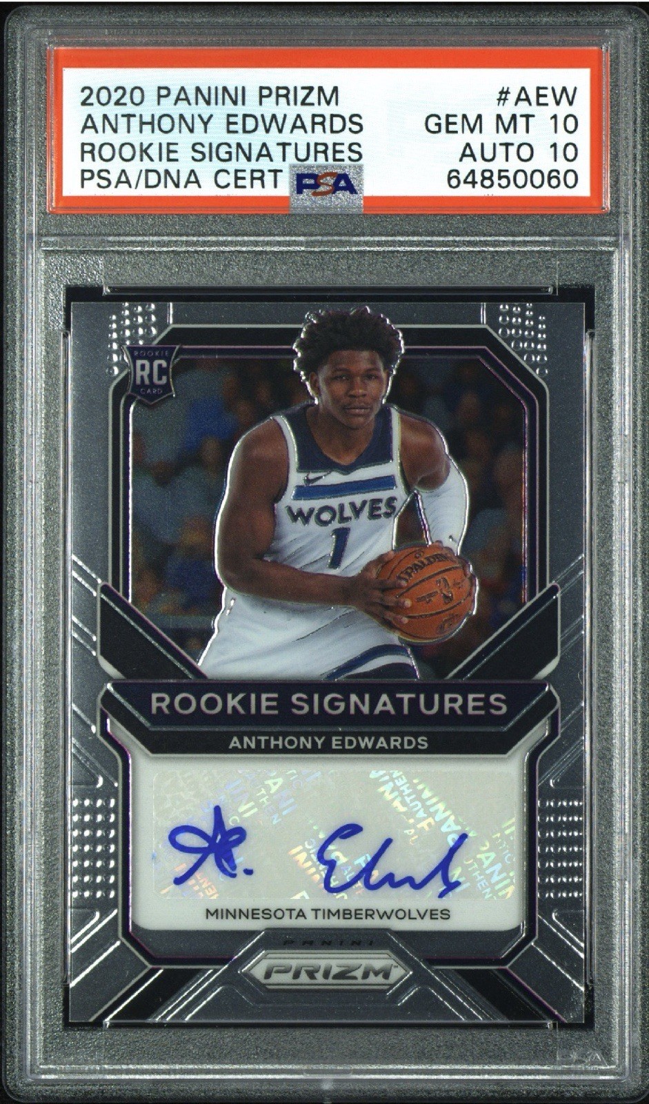 2020 Panini Prizm Anthony Edwards Auto Rookie Signatures PSA 10, AUTO 10 RC #AEW view 1