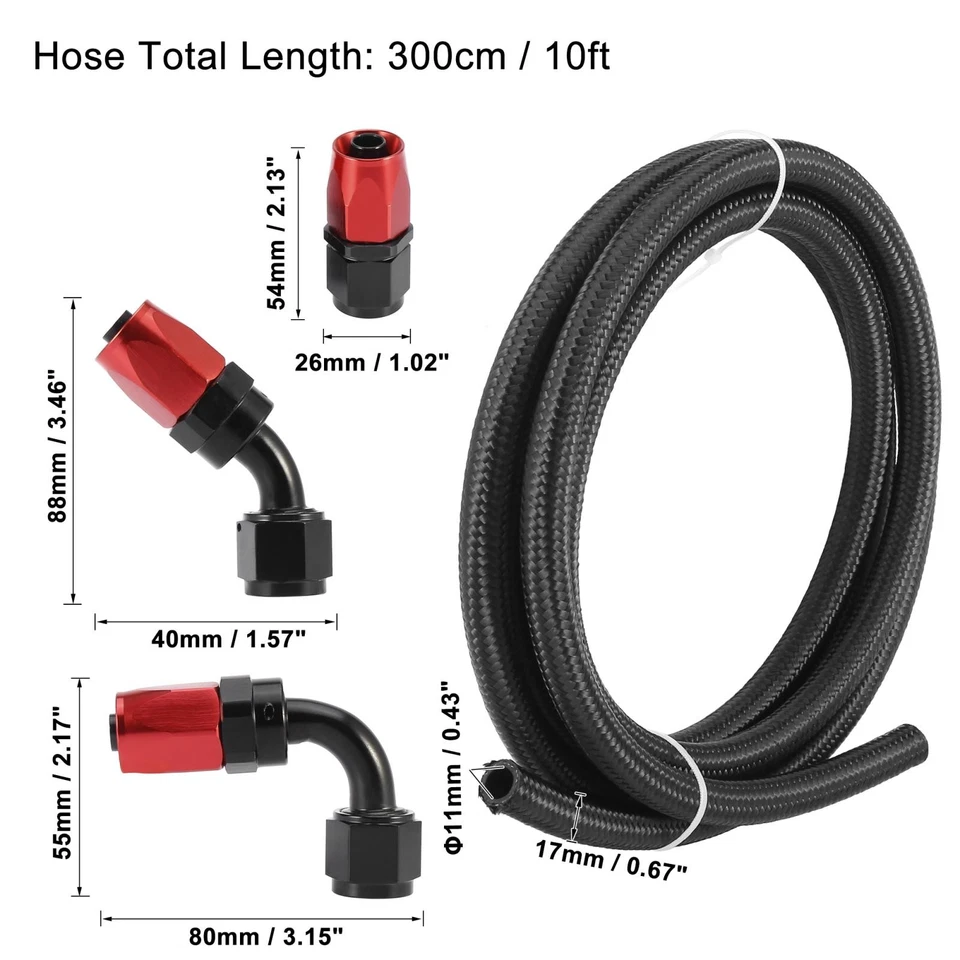 Línea de combustible trenzada de nailon para automóvil de 10 pies 1/2" con accesorio de extremo AN8 para manguera de gas de petróleo CPE Foto 3 de 4