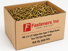 2500 Torx T25 Star Flat Head 9 X 2-12 Yellow Zinc Type 17 Wood Screw Bulk