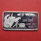 1975 WEST VIRGINIA 1 Oz Silver Art Bar - 35th State 1863 - Capital Charleston