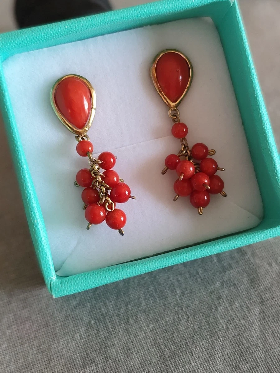 CHICNET Orecchini A Perno In Argento 925 Con Sfera Di Corallo Rosso 10mm - Donna