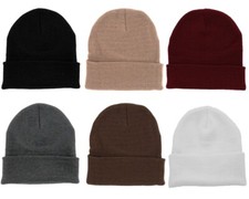 Plain Long Beanie Men Women Unisex Cuffed Plain Skull Knit OSFM