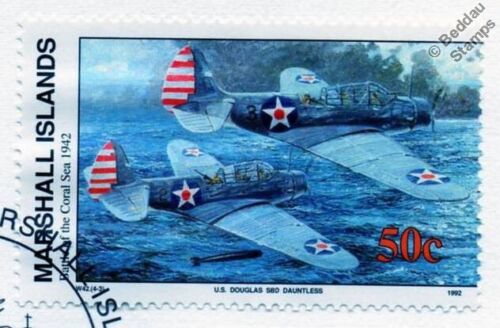 1942 WWII BATTLE OF CORAL SEA US Navy DOUGLAS SBD DAUNTLESS Aircraft Stamp FDC - Picture 3 of 3