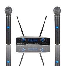 UHF Wireless Microphone System Pro Audio 2 Channel Handheld Metal Dynamic Mic