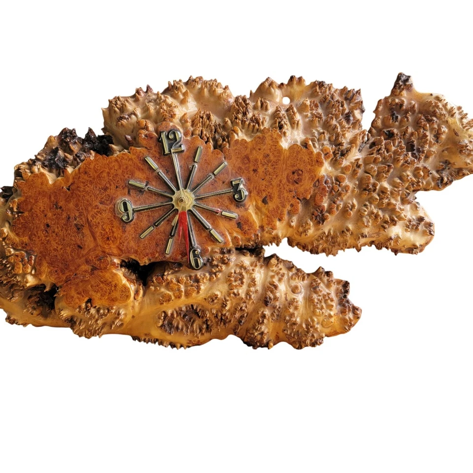 Natural Burl Wood Wall Clock With Brass Accents & Unique Grain Design - Image 4 of 4