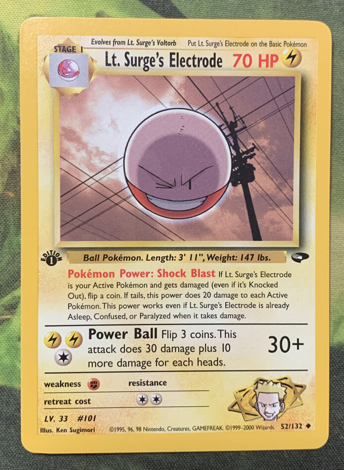 1st Edition Lt. Surge’s Electrode 52/132 - Gym Challenge - Near Mint