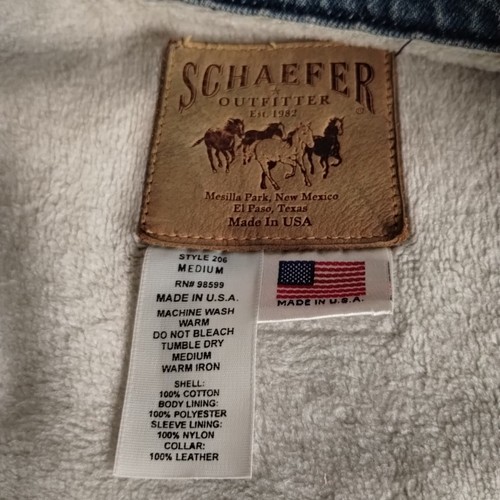 Giacca denim vintage Schaefer uomo taglia M coperta a righe foderata in pelle colletto USA - Foto 22 di 22
