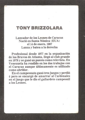 Pegatina Tony Brizzolara 1981-82 Liga Venezolana de Invierno #108 Rara - Imagen 2 de 2