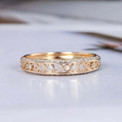 2 Ct Simulated Round Cut White Diamond Women's Band Ring 14k Yellow ...