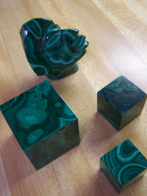 Four cut and polished Natural Malachite Gems Objects 