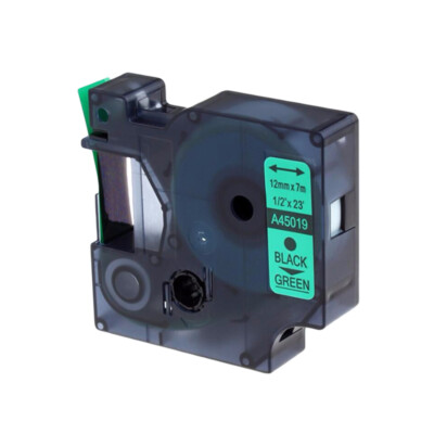 Schriftband für Dymo LabelManager 100 120P 150 A45019, schwarz auf grün