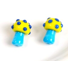 10pcs handmade Lampwork glass Beads Mushroom Shape blue yellow 13 18mm