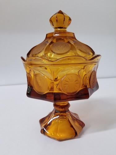 FOSTORIA GLASS CO. COIN GLASS WEDDING BOWL COVERED AMBER - 第 1/4 張圖片