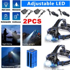 2PC 1200000LM Rechargeable Head light LED Tactical Zoomable Headlamp Char Batt