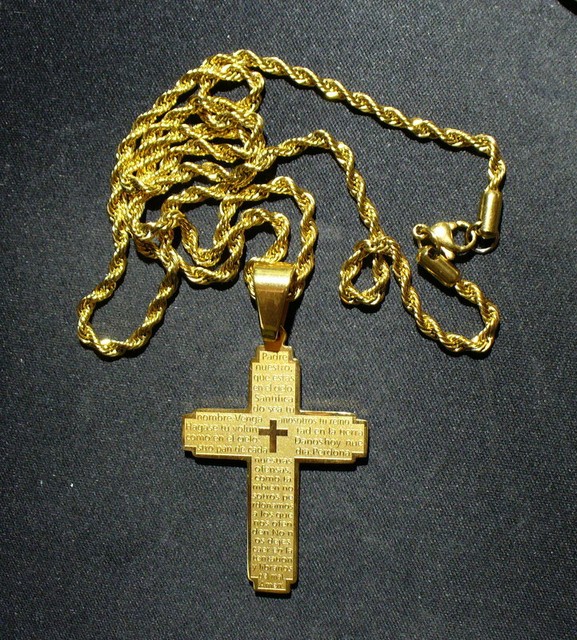 Christian Cross Spanish Gold Tone Pendant Necklace eBay