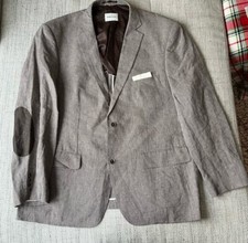 Andrew James men's blazer jacket 100 linen brown elbow patch long sleeve sz XL