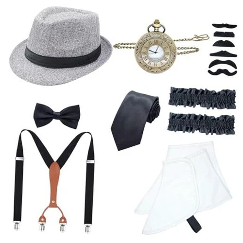 1920s Mens Costume Accessories Set Great Gatsby Gangster Costume for Men Gray