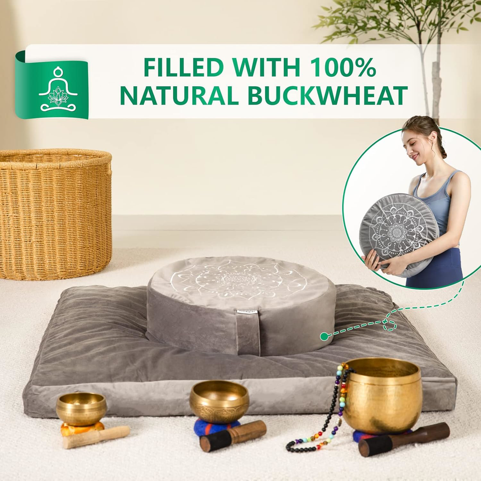 Hihealer Large Meditation Cushion and Zabuton Mat Set Meditation Pillow