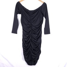 Shein Curve OXL Black Ruched Bodycon Midi Dress Off Shoulder Long Sleeve Sexy