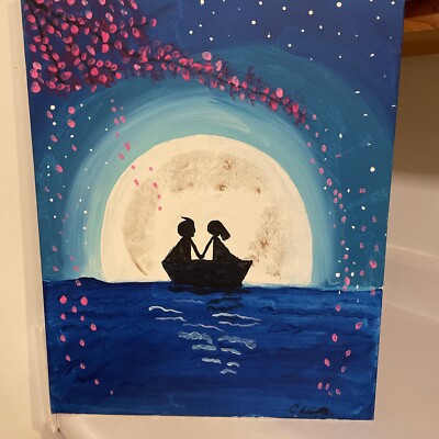 Lovers At  Moonlight PAINTING- Signed - C. W.. 16  X20  Original Work