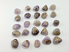 25 Pcs Amethyst Brick Shape Rune Stones Set with Elder Futhark Alphabet Engraved
