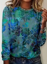 Fashion Women Floral Botanical Print Round Neck T-Shirt Casual Long Sleeve New