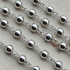 Round Ball Chain Beaded Rosary Silver Eyepin Chain 6mm 2ft Per Pkg