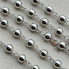 Round Ball Chain Beaded Rosary Silver Eyepin Chain 6mm 2ft Per Pkg