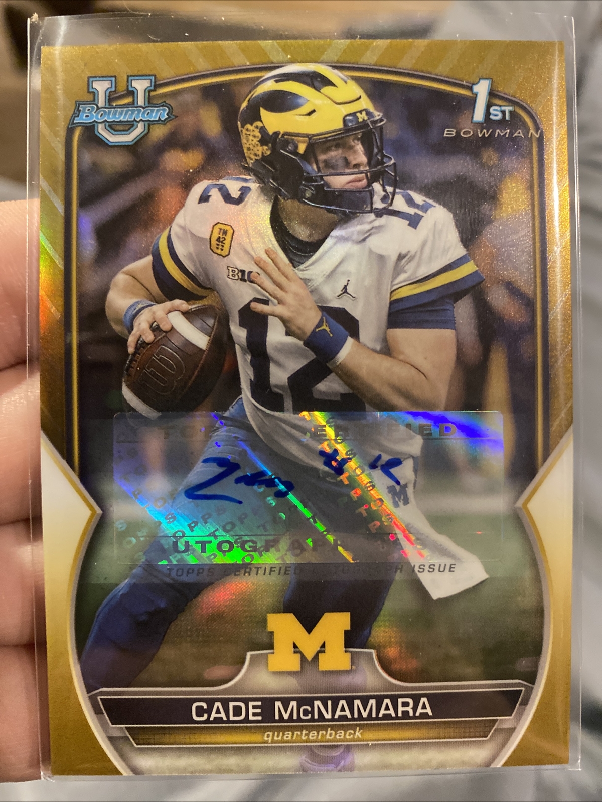 2022 Bowman University Chrome Gold Refractor Auto #99 Cade McNamara Michigan /50