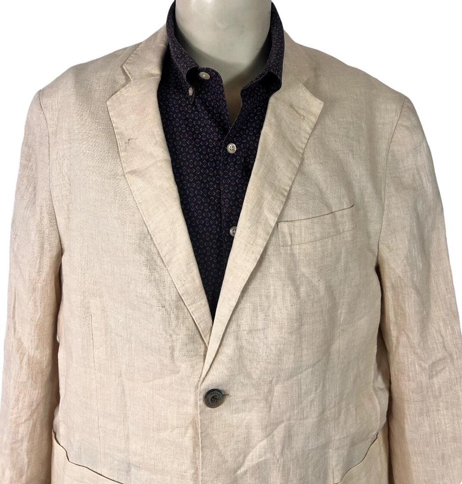 Chaqueta Abrigo Deportivo Tasso Elba 10% LINO Marfil 2 Botones Transpirable Para Hombre 46R Foto 2 de 4