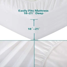 Bedecor Queen Fitted Sheet Only,21 inch Extra Deep Pocket White Queen, 