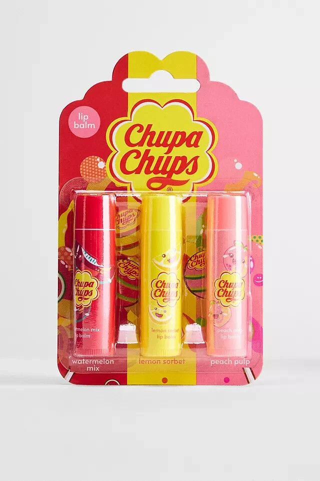 Chupa Chups Trio Fruity Flavoured Lip Balm Pack, Watermelon Lemon Sorbet & Peach