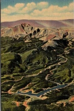 Aerial View of Pikes Peak and theAuto Highway Climbing to its top Postcard