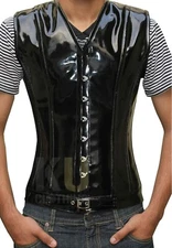 Men Black Top Quality Stylish PVC Body Shaper Long Buckle corset