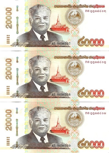 Laos 3x 20000 kip 2020 P-45 UNC consecutivo - Foto 1 di 2